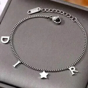 Silver Plated Stainless Steel Letter Charm Bracelet C Star Accent